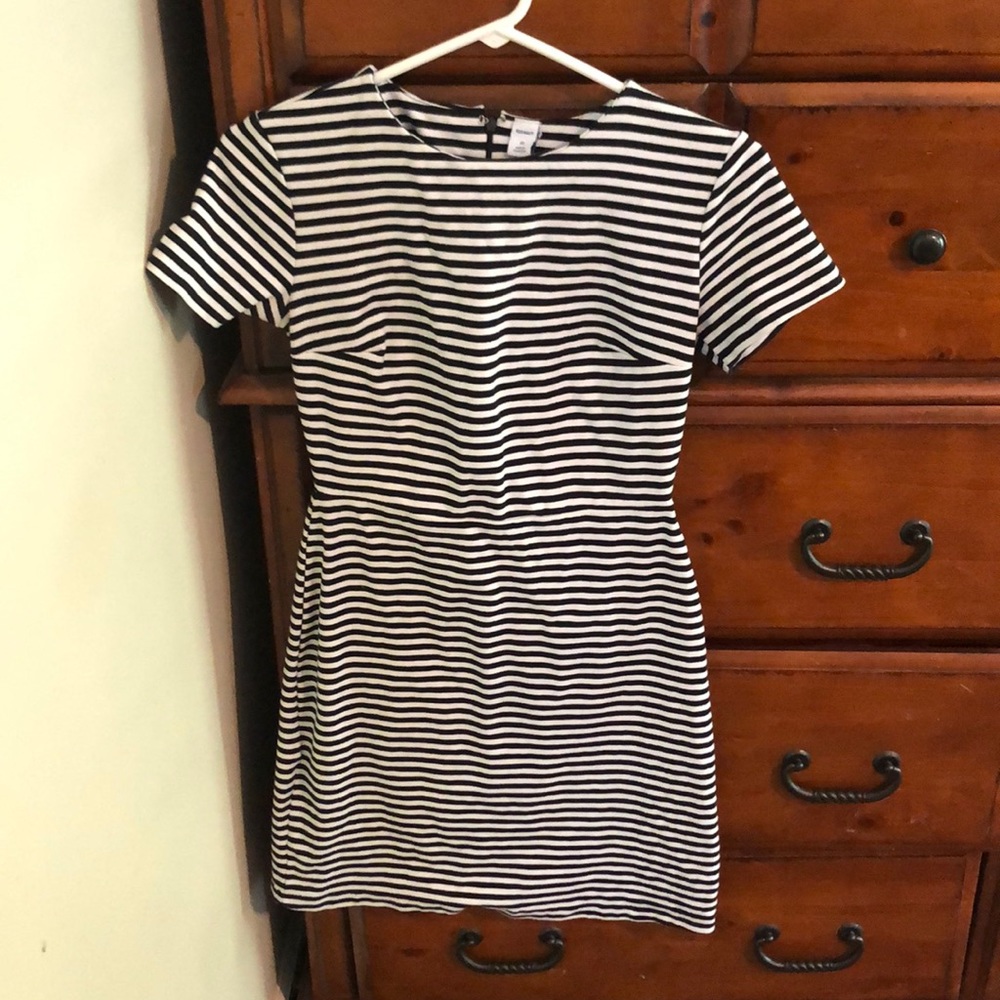 Tailored classic black and white striped dress